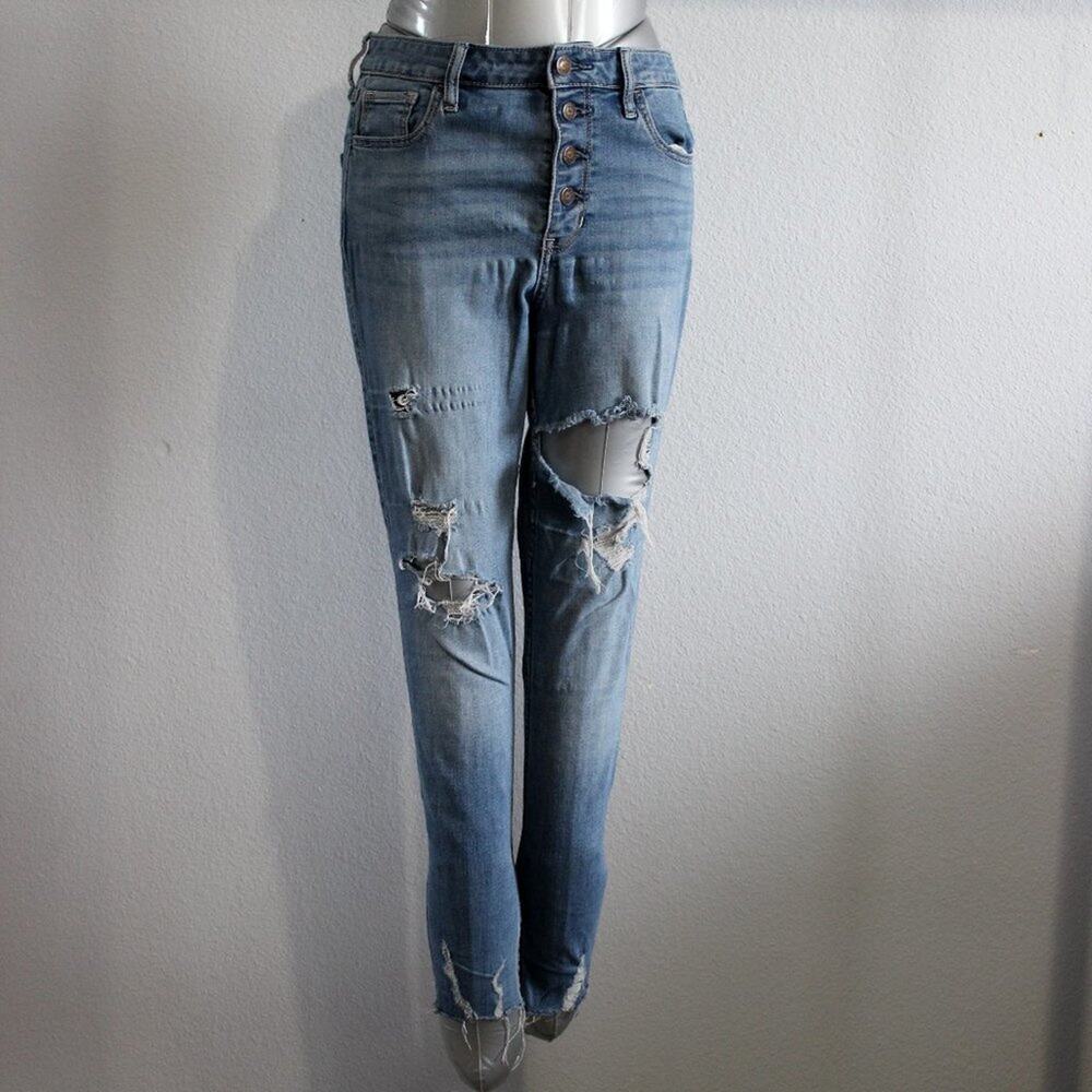 Hollister High Rise Crop Super Skinny Distressed Jeans Size W27 Classic Stretch
